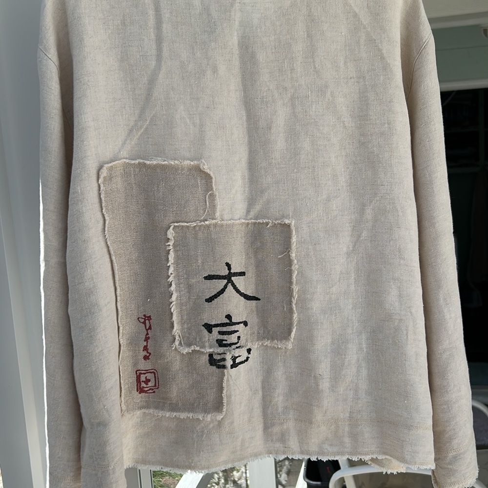 CHICO’S DESIGN Button-Up Jacket with Patch Detail Size 2 💯 % LINEN - Picture 2 of 15